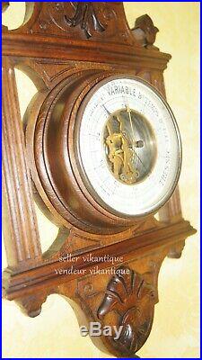 Genuine Antique Barometer in wood, metal, brass and bevelled glass US
