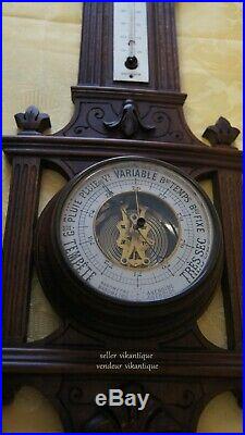 Genuine Antique Barometer in wood, metal, brass and bevelled glass US