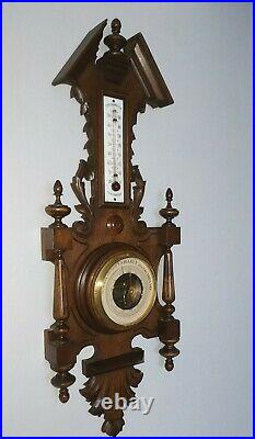 Genuine antique French barometer in wood metal brass glass with beveled edges us
