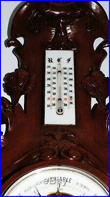 Genuine antique Masonic weather station, barometer, carved wood Freemasonry