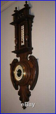 Genuine antique weather station, barometer, carved wood 228