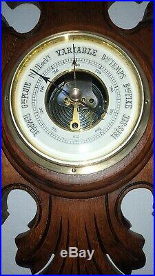 Genuine antique weather station, barometer, carved wood 228