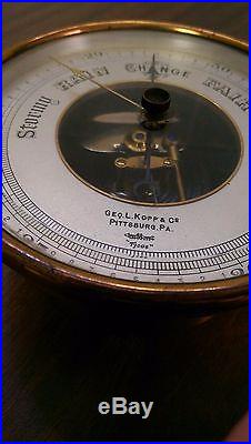 Geo L Kopp and Co Barometer Antique Rare Vintage Weather Pittsburg Pittsburgh