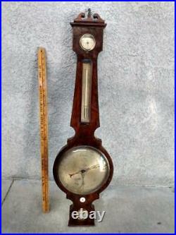 Georgian Period C 1780-1810 Banjo Shaped Mahogany Barometer & Thermometer As Is