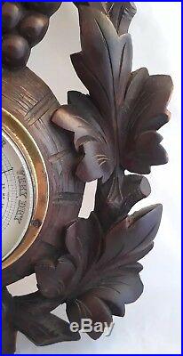 German Black Forest Carved wood Barometer Deco Grape Vine