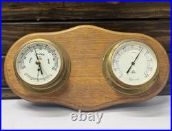 German Made Original Double Brass Barometer Viking Weather Gauge on Wood Panel