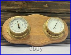 German Made Original Double Brass Barometer Viking Weather Gauge on Wood Panel
