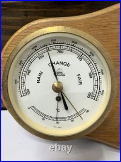 German Made Original Double Brass Barometer Viking Weather Gauge on Wood Panel