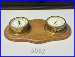 German Made Original Double Brass Barometer Viking Weather Gauge on Wood Panel