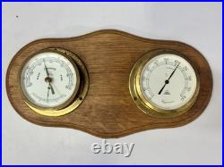 German Made Original Double Brass Barometer Viking Weather Gauge on Wood Panel