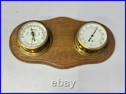 German Made Original Double Brass Barometer Viking Weather Gauge on Wood Panel