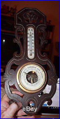 German Veranderlich Wall Barometer Thermometer black forest walnut holder