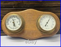 German Viking Weather Barometer Brass Wood Maritime Rain Change Fair Vintage