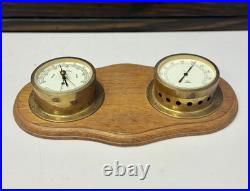 German Viking Weather Barometer Brass Wood Maritime Rain Change Fair Vintage