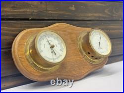 German Viking Weather Barometer Brass Wood Maritime Rain Change Fair Vintage