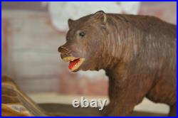 Gorgeous BLACK FOREST wood carved bear barometer rare model Germany 1900