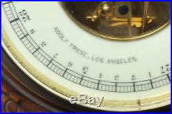 Gothic Antique Los Angeles California Carved Wood & Glass Adolf Frese Barometer