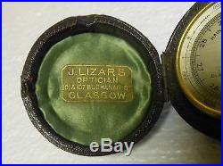 Great Antique Lizars, Glasgow Brass Pocket Barometer In Leather Case Great Cond