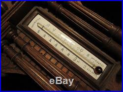 HUGE and Highly Carved French Antique Quartered Oak Barometer Case withThermometer