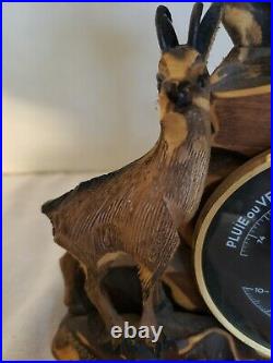 Hand Carved Black Forest Antelope with Meteo Precision Barometer and Temperature