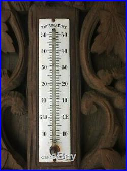 Hand Carved Victorian Wood Barometer Thermometer Weather Station Black Forest Ge