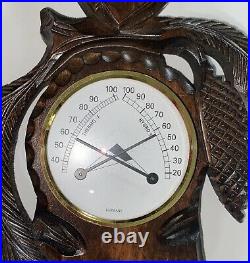 Hand-carved wooden barometer thermometer Black Forest Excellent Condition