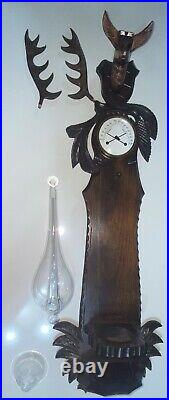 Hand-carved wooden barometer thermometer Black Forest Excellent Condition