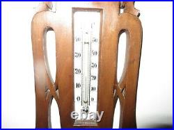 Hand-carved wooden barometer thermometer from Germany / Art Nouveau period