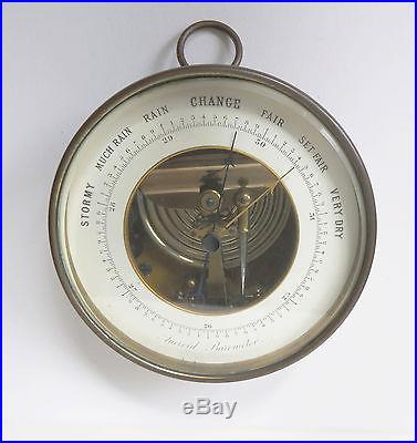 Handsome Antique Aneroid Barometer, Brass Case