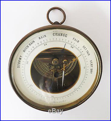 Handsome Antique Aneroid Barometer, Brass Case