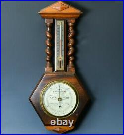 Handsome Antique Short & Mason London English Walnut Cased Barometer Thermometer