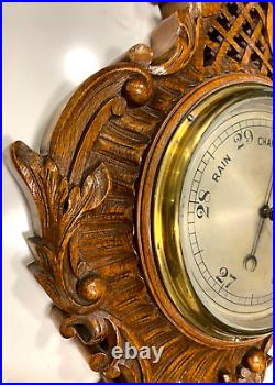 Henry Birks & Sons Brass & Glass Barometer Sculpted Wood C-scrolls Lattice Work
