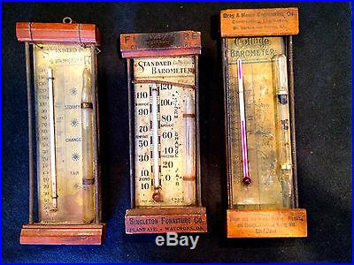 LOT OF 3 ANTIQUE STORM GLASS BAROMETERS INCLUDING AN ANTIQUE COTTAGE BAROMETER