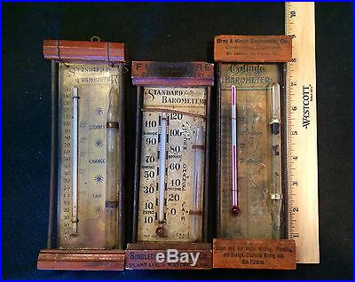 LOT OF 3 ANTIQUE STORM GLASS BAROMETERS INCLUDING AN ANTIQUE COTTAGE BAROMETER