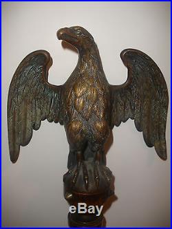 Large 17.5 Exquisite 1800`s antique bronze eagle wood thermometer