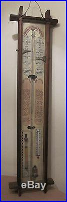 Large 1800s antique hand painted wood Admiral Fitzroy wall barometer thermometer