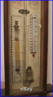 Large 1800s antique hand painted wood Admiral Fitzroy wall barometer thermometer