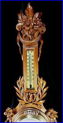 Large 30Antique French Black Forest Barometer Weather Station Thermometer