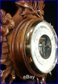 Large 30Antique French Black Forest Barometer Weather Station Thermometer