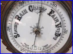Large 30 ca1890 Victorian English Oak Barometer & Thermometer vgc