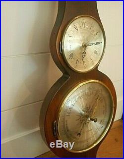 Large 40 P. F. Bollenbach Mahogany Barometer Thermometer Clock Weather Station