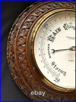 Large Antique Carved Oak Barometer, Spiridion & Sons, Cardiff