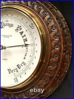 Large Antique Carved Oak Barometer, Spiridion & Sons, Cardiff