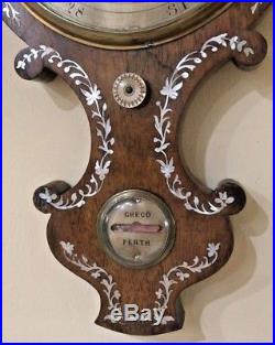 Large Antique England Inlaid Victorian Barometer Thermometer 1820