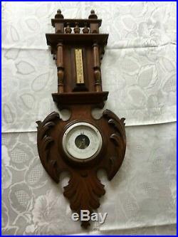 Large Antique French wall renaissance barometer thermometer Henry II wood