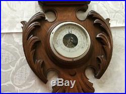 Large Antique French wall renaissance barometer thermometer Henry II wood