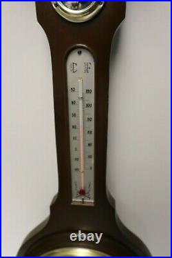 Large Antique Japanese Mahogany Case Wall Banjo Barometer Thermometer