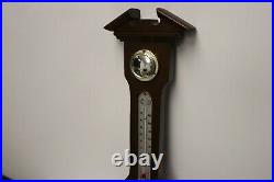 Large Antique Japanese Mahogany Case Wall Banjo Barometer Thermometer