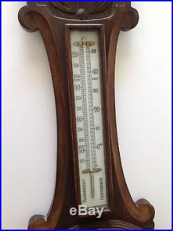 Large Antique Nautical Hand Carved Barometer Thermometer Weather Station England