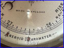 Large Antique Victorian English Hand Carved Wood Wall Aneroid Barometer